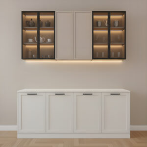 Elysia Plus Kahve Köşesi; modern tasarımı, LED aydınlatmalı rafları ve geniş depolama alanlarıyla evinizde üst seviye bir kahve deneyimi sunar.