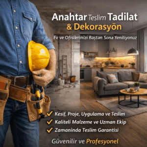 Ev, ofis ve iş yeri için anahtar teslim tadilat hizmeti. Zamanında teslim, garantili işçilik ve profesyonel ekip. Hemen teklif alın.